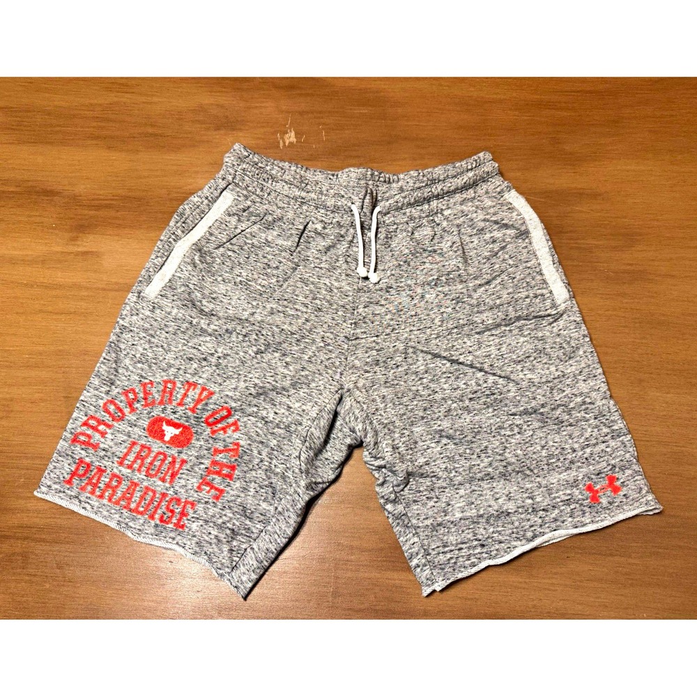 Under Armour Project Rock Iron Paradise Shorts Mens L Gray French Terry